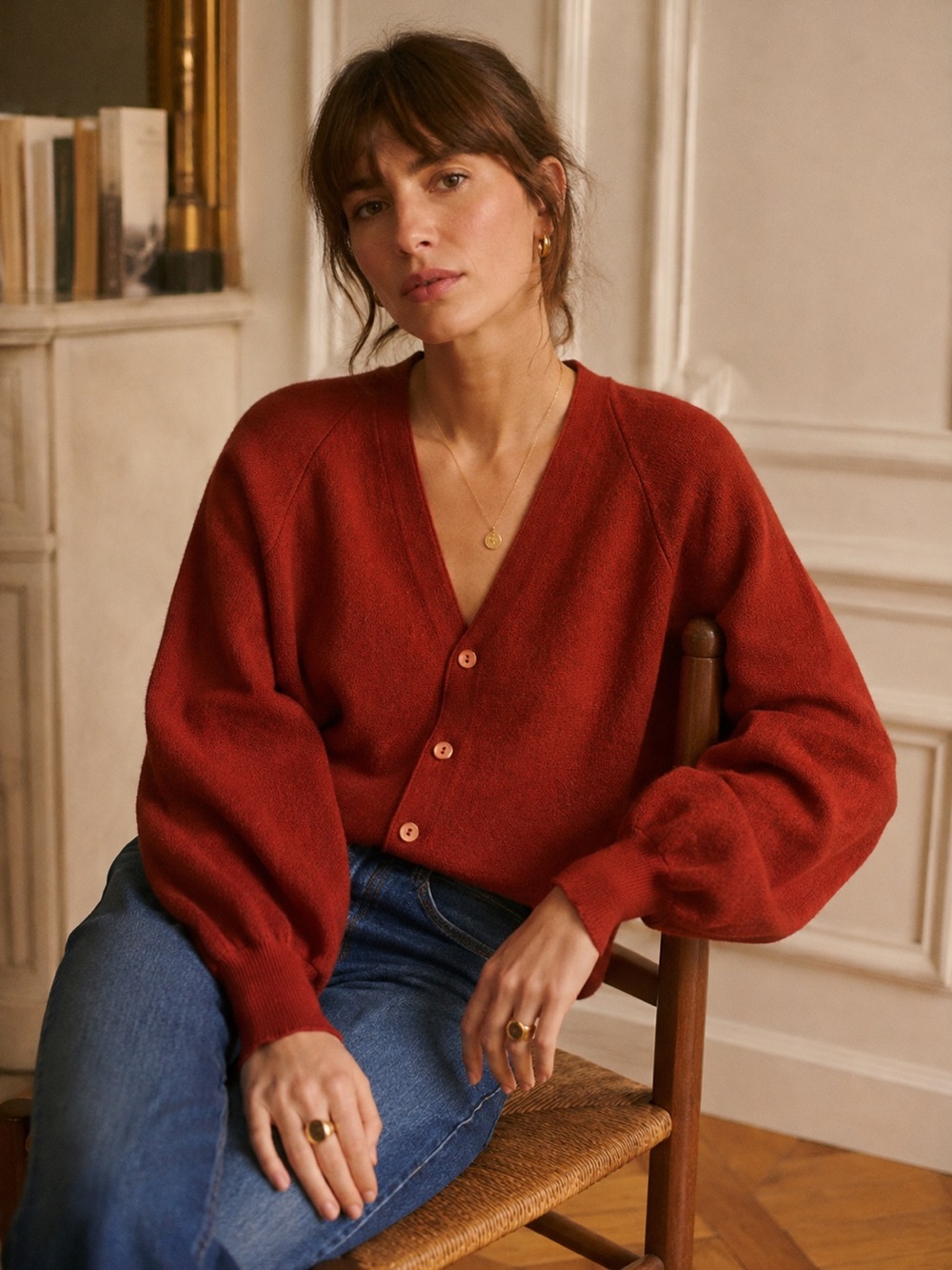 Vintage Lord Jeff 100% Alpaca Wool Cardigan Sweater Wide Sleeves Rust Orange L